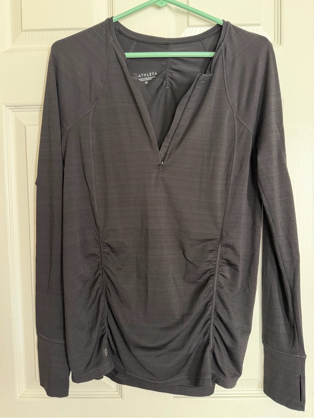 Athleta Black Long-Sleeve Zip Top with Ruching